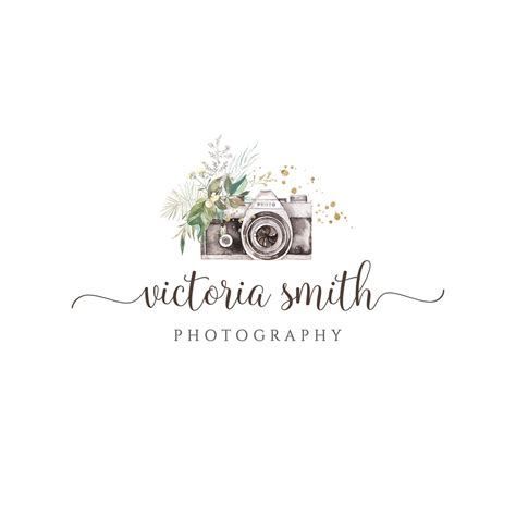 Photography Logo Watermark Premade Watercolor Floral Camera Etsy