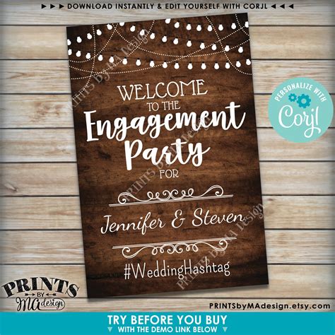 Engagement Party Sign Custom Printable 24x36 Rustic Wood Etsy