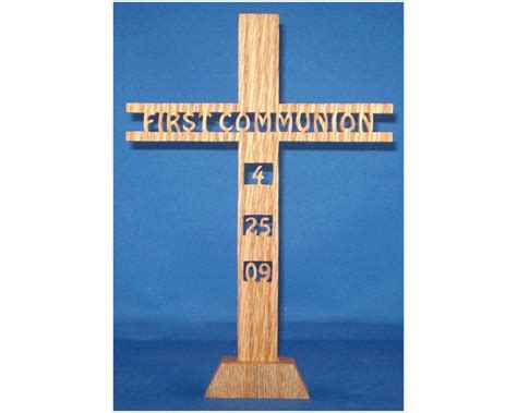 First Communion Cross With Or Without Date Hand Cut From Oak With Stand