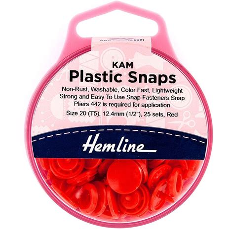 Hemline Kam Plastic Snaps 12mm X 25 Sets Red Sew Essential