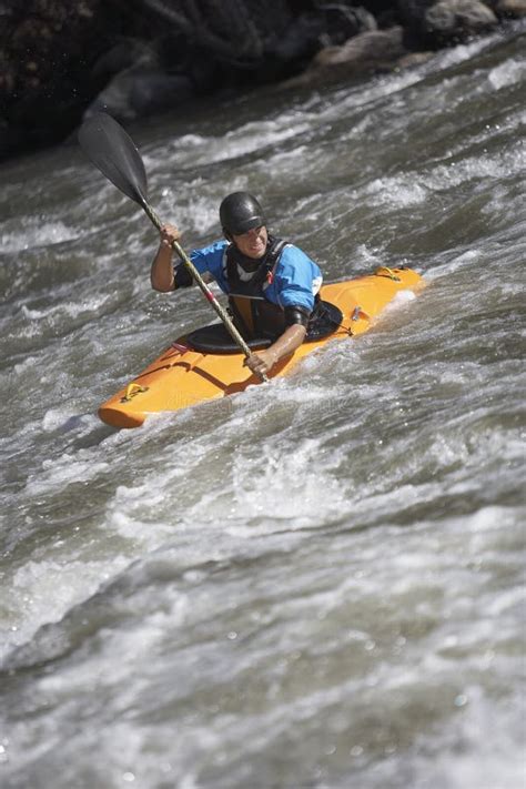 Man Kayaking In Mountain River Stock Photo Image Of Adrenaline