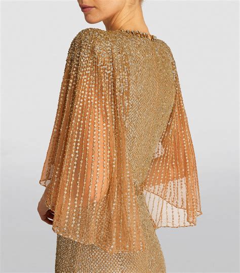 Womens Jenny Packham Gold Embellished Cape Shoulder Hedy Gown Harrods CountryCode
