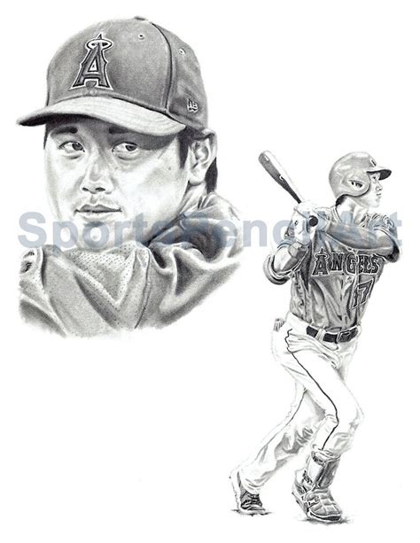 Shohei Ohtani Sports Pencil Art Print Los Angeles Angels Man Etsy