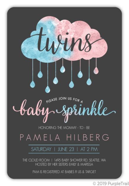 Pink And Blue Cloud Twins Online Baby Shower Invitation Baby Shower