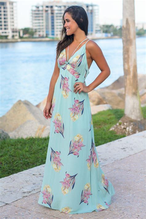 Mint Floral Maxi Dress With Criss Cross Back Maxi Dresses Saved By
