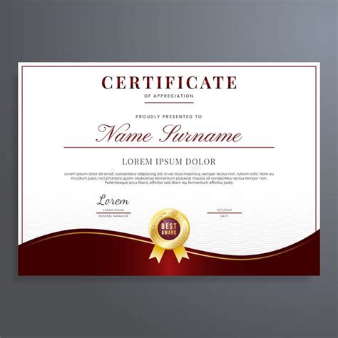 Luxury Certificate Of Appreciation Template With Red And Gold Color