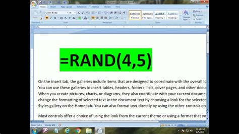 Rand Function In Ms Word 2003 2007 2010 2016 In Hindi Youtube