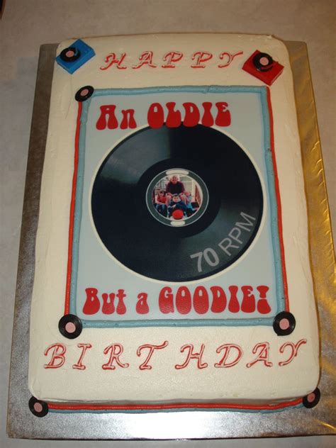 70th Birthday Cake With Edible Image And Record Player Decorations