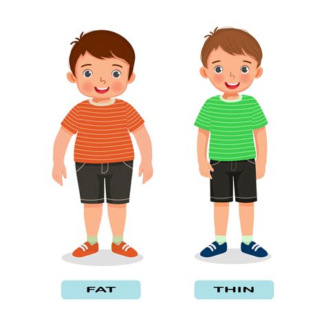 Opposite Adjective Antonym English Words Fat Thin Illustration For Kids