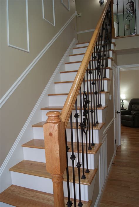 Red Oak Stair Treads With Red Oak And Iron Stair System Oak Stairs