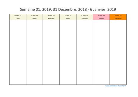 Calendrier 2019 Semaine Planning Hebdomadaire Semainier