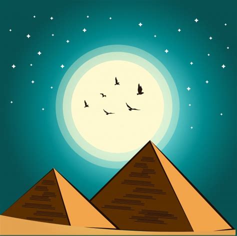 Full Moon Night Egypt Pyramid Desert Arabian Landscape Illustration