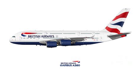Illustration Of British Airways Airbus A380 Digital Art By Steve H