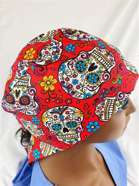 Sugar Skull Scrub Cap For Women Nurse Hat Operating Room Etsy