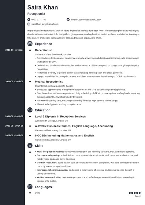 Career summary or resume objective. Receptionist CV Sample and Writing Guide