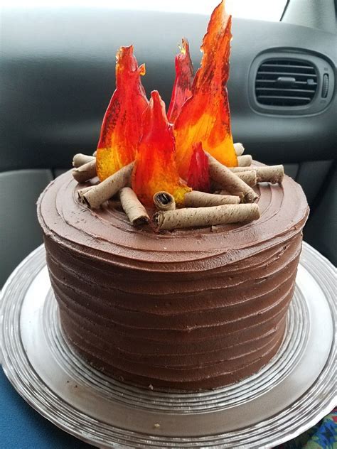 Camp Fire Cake With Cookie Straws And Homemade Sugar Flames Fire