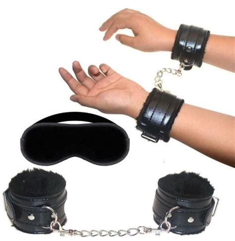 Soft Velvet Cloth Blindfold Eye Mask And Fur Leather Handcuffs Good For