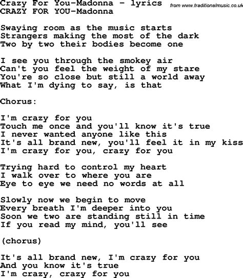 Love Song Lyrics Forcrazy For You Madonna
