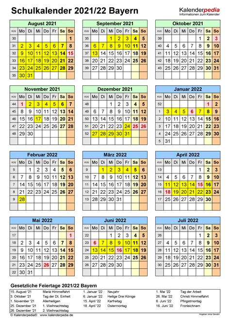 Kalender bayern 2021 zum ausdrucken. Schulkalender 2021/2022 Bayern für PDF