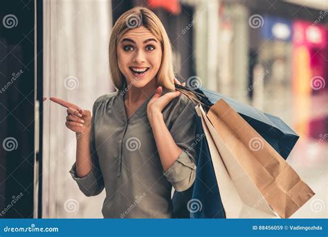 Attractive Girl Going Shopping Stock Image Image Of Business Happy
