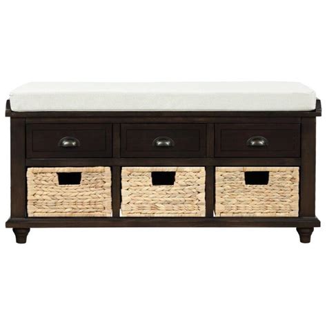 Casainc Rustic Storage Bench With 3 Drawers And 3 Rattan Baskets Shoe