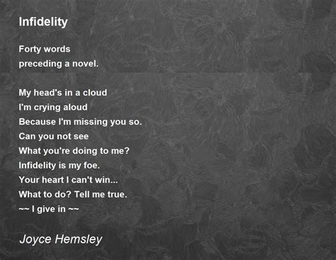 Infidelity Infidelity Poem By Joyce Hemsley
