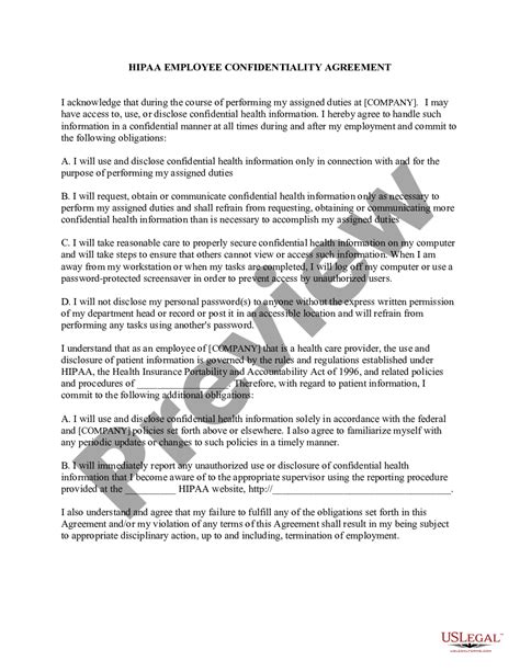 Hipaa Employee Confidentiality Agreement Us Legal Forms