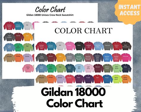 Gildan 18000 Color Chart Gildan 18000 Colors Guide G180 Etsy
