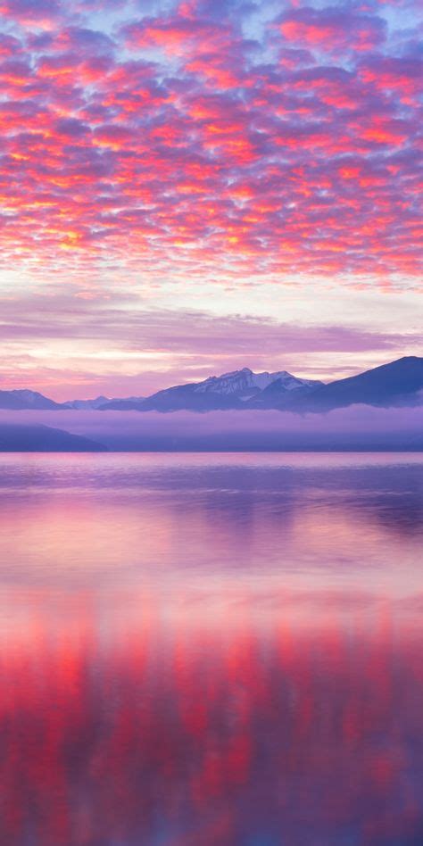 Mountains Pink Clouds Reflections Lake 1080x2160 Wallpaper