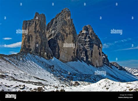 Onset Of Winter At The Three Peaks Mountains Tre Cime Di Lavaredo