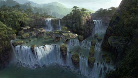 Ruined Bridge And Waterfall Fantasy Landscape Fantasy Landscapes