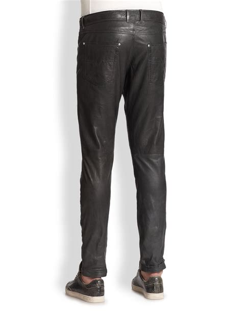 Lyst Diesel Leather Pants In Gray For Men
