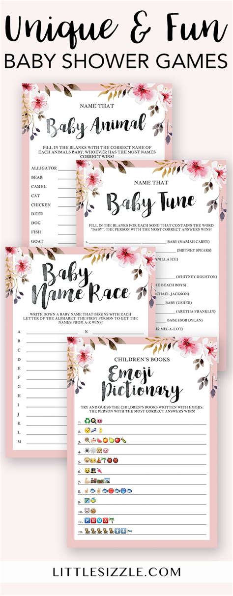 Blush Floral Baby Shower Game Pack For Girls Baby Shower Games Unique