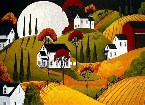 Love Of Autumn Folk Art Landscape Painting By Debbie Criswell Pixels