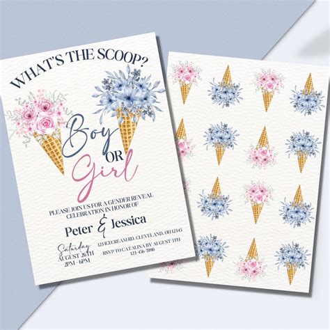 Whats The Scoop Gender Reveal Invitation Editable Etsy