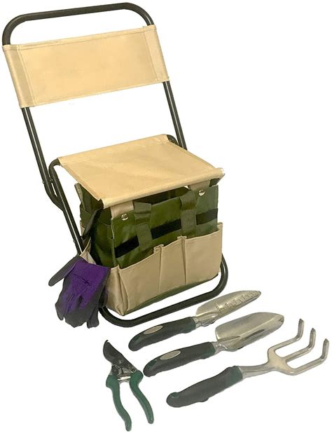 Garden Tool Set Organizer Garden Seat Folding Stool Gardening Chair Kneeler With Backing