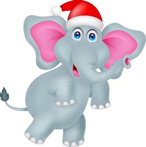 Funny Elephant Cartoon With Hat Christmas Stock Vector Illustration