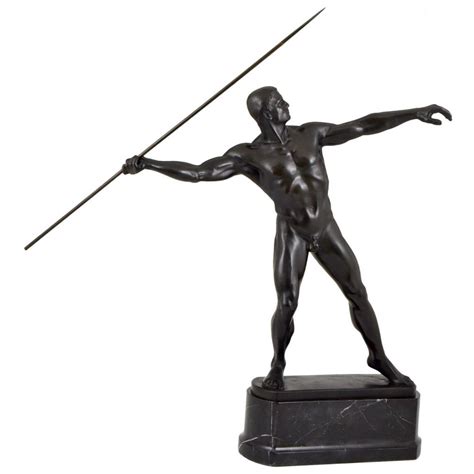 Art Deco Bronze Sculpture Male Nude With Spear Deconamic