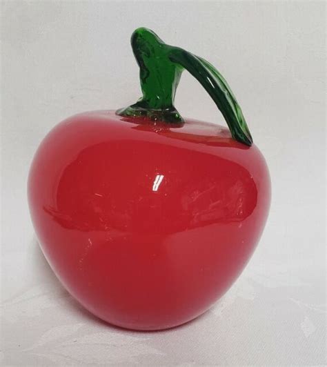 Red Hand Blown Bubble Art Glass Apple Paperweight Fruit Ebay