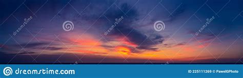 Dramatic Panorama Of Late Sunset With Burning Sky Stock Image Image