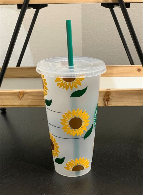 Sun Flower Starbucks Venti Cold Cup Flowers Iced Coffee Etsy