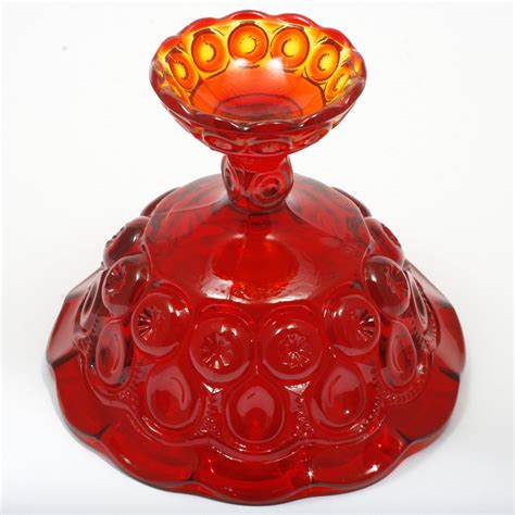 Smith Ruby Red Moon And Star Art Glass Compote Vintage Pedestal Bowl From Catisfaction On Ruby Lane