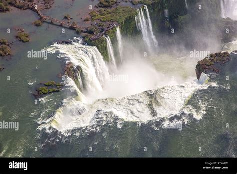 Aerial View Of Beautiful Iguazu Falls Devils Throat Chasm From A