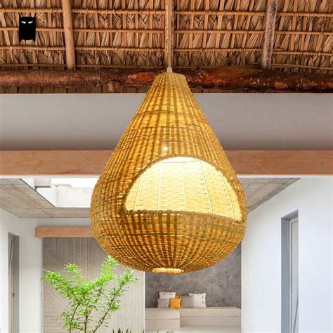 Bamboo Wicker Rattan Shade Pendant Light Fixture Asian Rustic Japanese