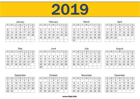 2019 Calendar Printable Free One Page Printable Calendar