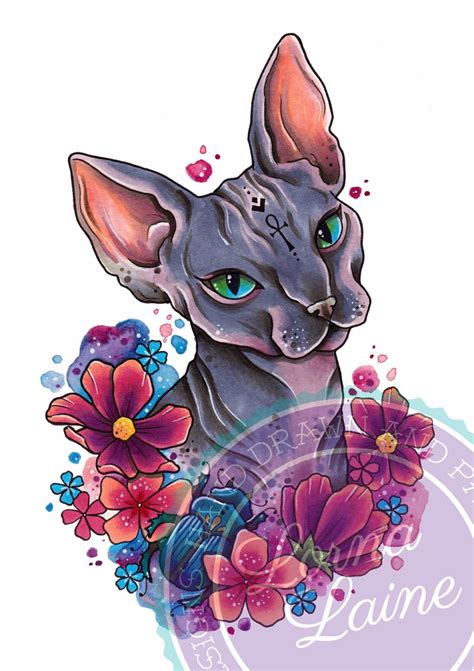 Sphynx Cat Tattoo Print Tattoo Design Hairless Cat Ts Etsy Cat My Xxx Hot Girl