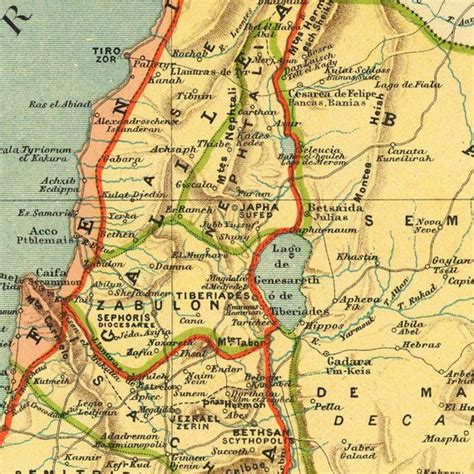 Antique Map Of Holy Land 1899 Palestinian Map Tierra Santa Mapa