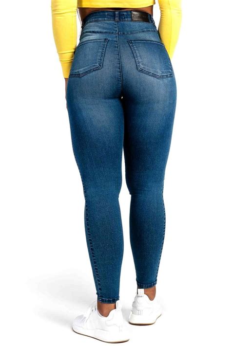womens contour high waisted fitjeans azure blue 100 fit jeans comfortable jeans denim