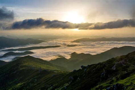 Premium Photo Fantastic View Of Mountain Valley Covered With Low