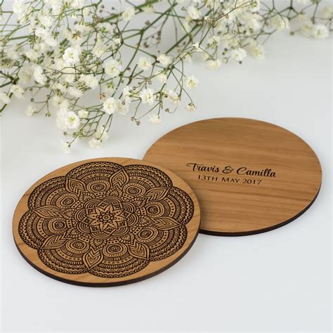 Mandala Inspired Wooden Wedding Coaster Wedding Coasters Wooden